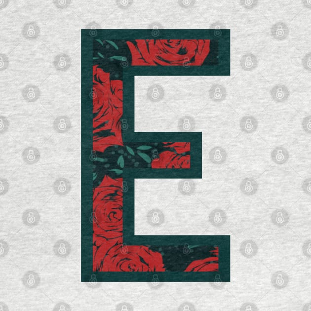 Modern Rose Floral Initial Name Alphabet - Letter E by BroxArtworx